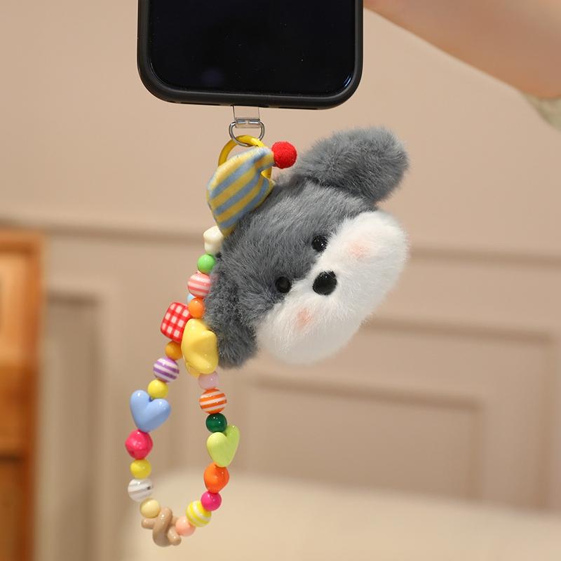 Cute Dog Plush Phone Universal Lanyard Wrist Strap Hand Pull Cartoon Phone Bag Decorative Stuffed Animal Pendant Accessories