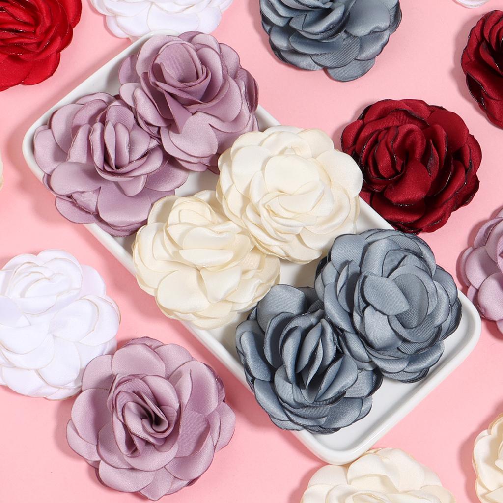 3pcs 5cm Satin Burned Edge Camellia Fabric Artificial Flower For Wedding Party DIY Crafts Clothing Headwear Decor Accessories