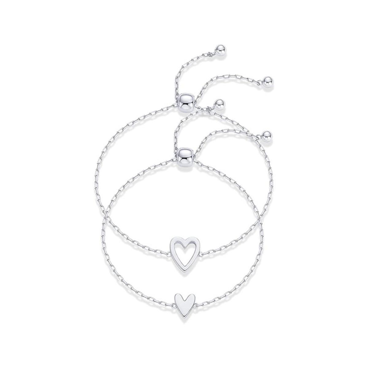 Adjustable Alloy Heart Cutout Bracelets Set Sweet Simple Style Couple Daily Wear Ins Valentine s Day Romantic Gift Bracelets 20cm