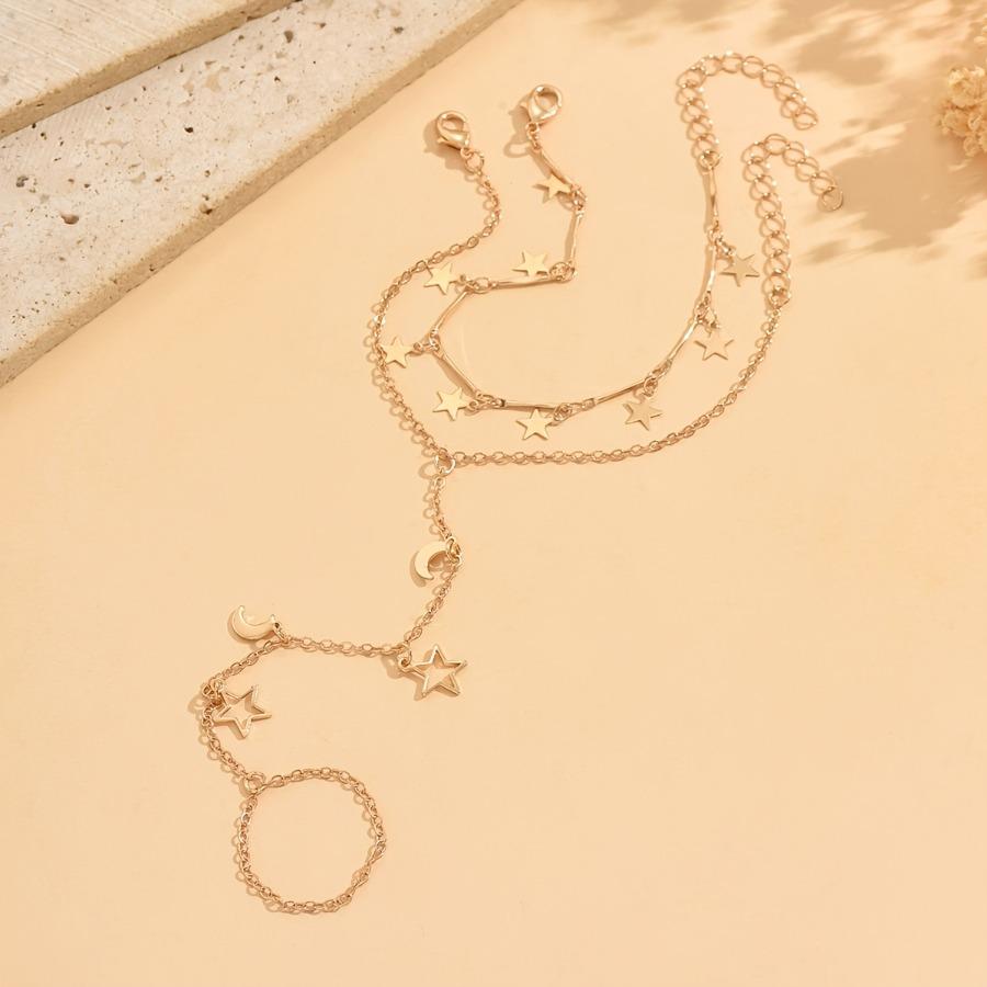 2pcs Golden Layered Bracelet with Moon Star Charms Dream Style Women's Daily & Casual Wear for Women Ideal Birthday & Best Friend Gift