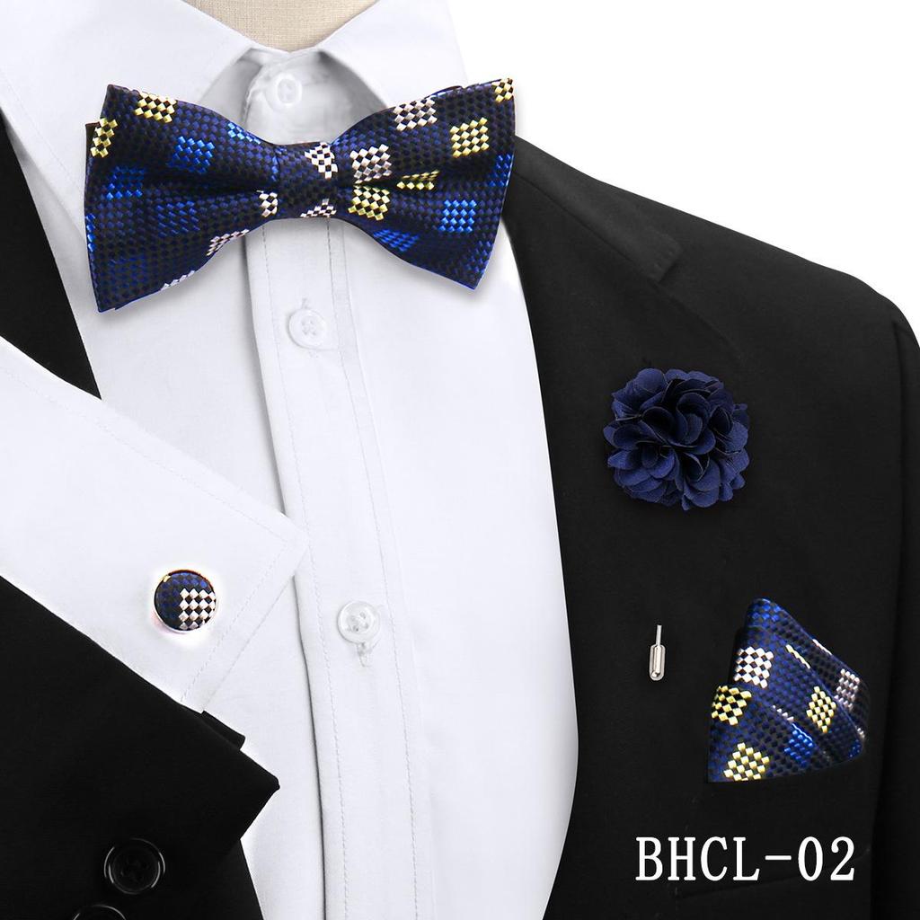 Korean Style 4-Piece Men's Bow Tie & Pocket Square Set for Weddings & Formal Events