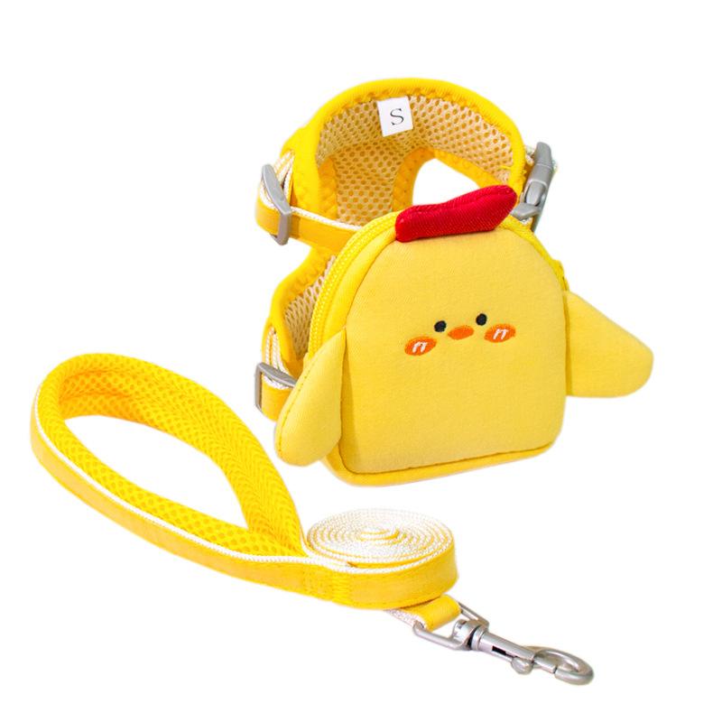 Cute Cartoon Chick Comfortable Pet Harness with Detachable Backpack and Buckle & Zipper Closure for Small Cats