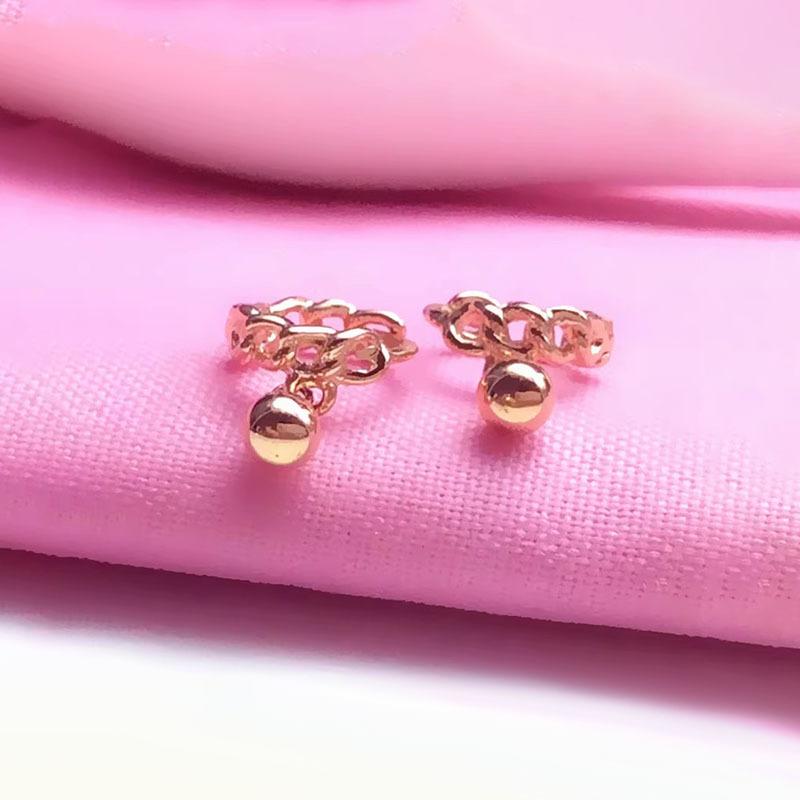 Exquisite Russian 585 Purple Gold Bead Fringed Earrings Fashionable Generous Rose Gold Plated Chain Earbone Jewelry (rose gold plated pair)