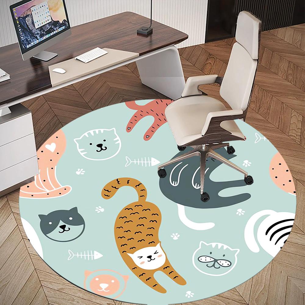 1pc Cat Pattern Round Chair Mat Area Rug - Non-Slip, Floor Mat for Office, Bedroom, and Indoor Decor C1118126