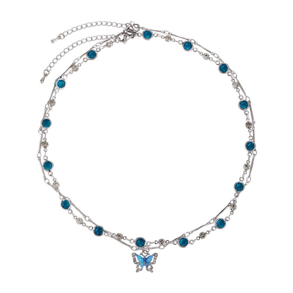 Crystal Double-layer Necklaces Sweet Clavicle Chain New Butterfly Zircon Necklace Women Jewelry