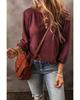 Azura Exchange Red Dahlia Solid Color 3/4 Sleeve Round Neck Top