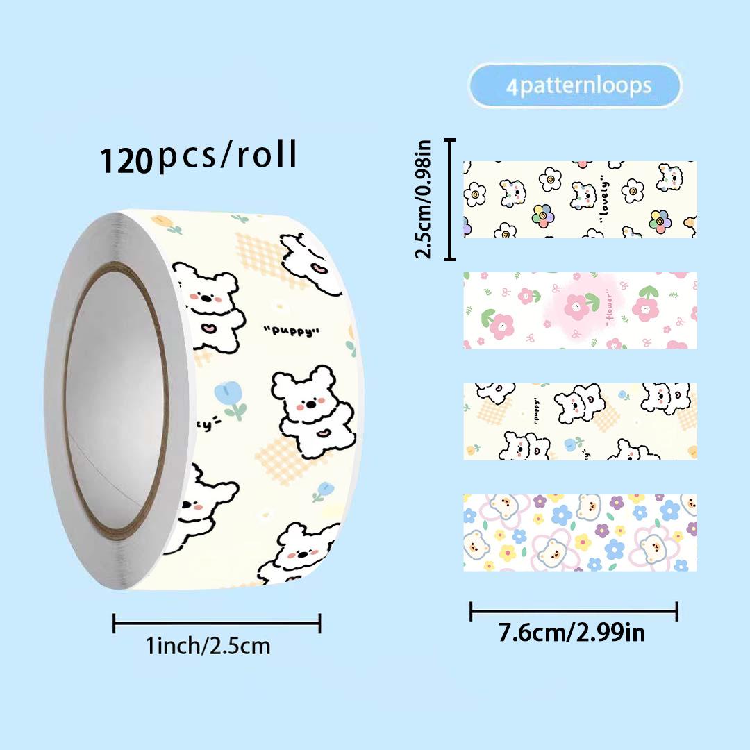 120 Cute Cartoon Puppy Stickers Roll - Korean Style Decorative Sealing Stickers