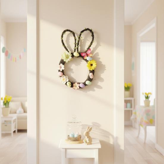 Yousheng Rabbit Garland Easy To Hang Bunny Themed Easter Wreath Spring Holiday Decoration Front Door Window Wall Porch Indoor Outdoor Easter Party