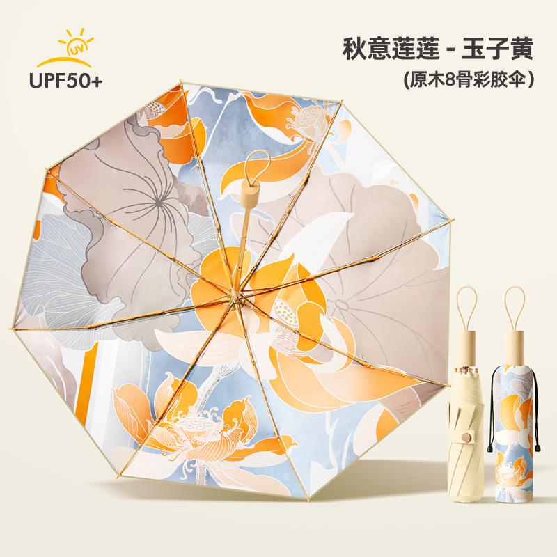 New 8-bone Hand Open Color Glue Fabric Parasol Three-fold Sunscreen Umbrella Folding Sun Umbrella Weather and Rain Muse Umbrella