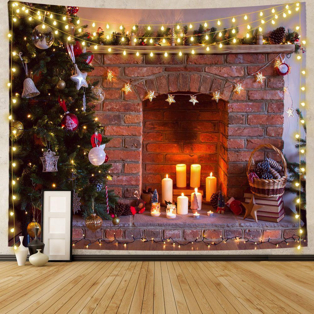 

Зимовий ранок Різдвяна ялинка з оленями Настінний гобелен Різдвяна навісна ялинка Настінна розкішна ялинка Подарунки під камін 90x75cm