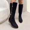 Women's Chunky Single Boots Spring New Round Head Suede Side Zipper Soft Sole Anti-slip Wear-resistant High Boots