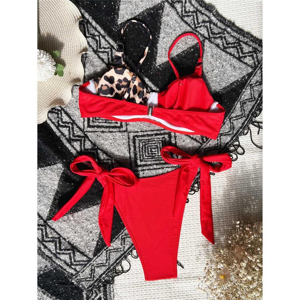 Sexy leopard-spleiset bikini med bøyle Kvinners badedrakt Kvinners badetøy Todelt bikinsett Badedrakt Badeplagg Svømmedame