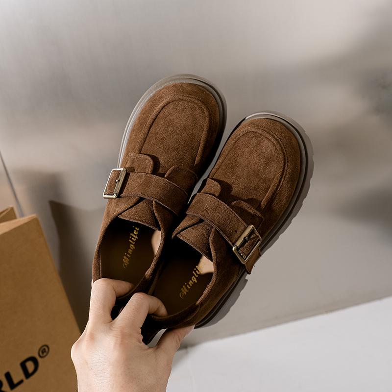 2025 Spring Women's Thick-Soled Suede Retro Loafers - Slip-on British Style