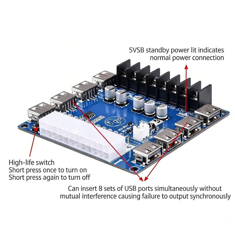 Universal Computer Power Supply Unit 8 USB Charging Specks Practical Computer Power Extension Board for DIY Applications