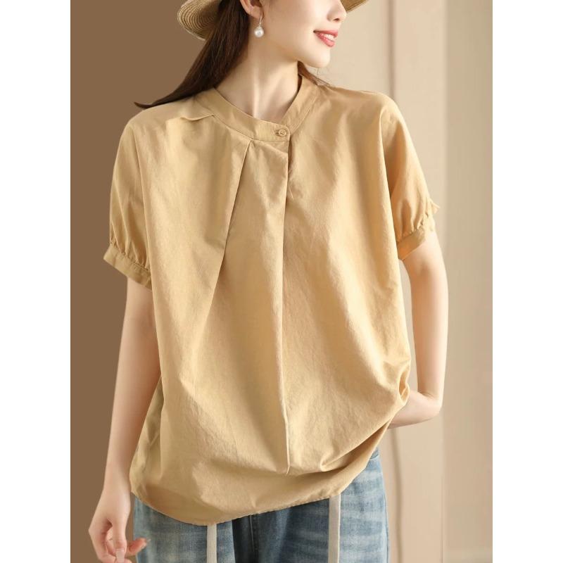 DIMANAF 2026 Summer New Plus Size Women Blouse Shirt Elegant Lady Tops T-Shirt Solid Cotton Fashion Casual Clothing