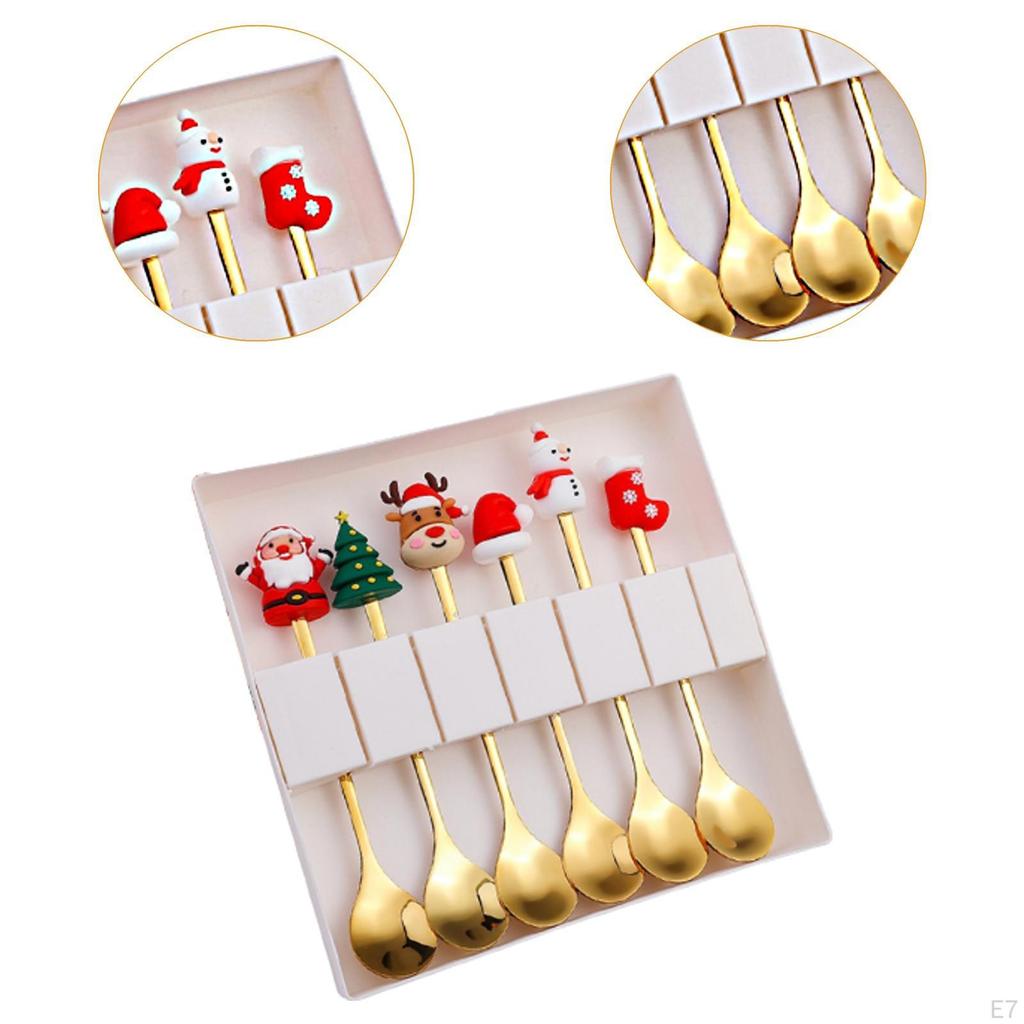 6 Piece Christmas Cutlery Set Flatware with Box Stainless Steel Dessert Spoon Tableware for