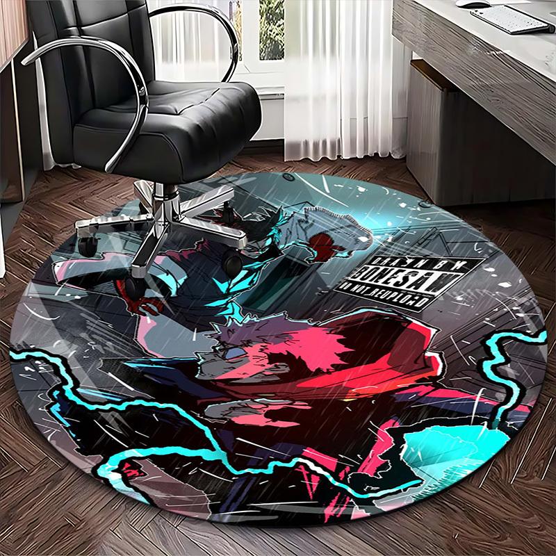 1pc Anime Character Round Carpet - Office Chair Mat, Non-Slip Rug with Bonesaw Design, Suitable for Home Decor