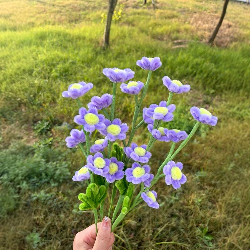 5Pcs Pipe Cleaner Handmade Daisy Flower Home Decor Finished Artificial Chenille Stems Daisy Bouquet