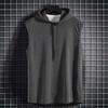 Men Vest Hooded Adjustable Drawstring Sleeveless Summer Vest Wide Shoulder Straps Pure Color Quick Drying Sports Tops