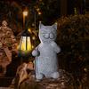 Outdoor Garden Cat Figurine with Solar Lantern IP44 Waterproof UV Resistant Auto On/Off Animal Cat Statue LED Lamp Yard Art Decor