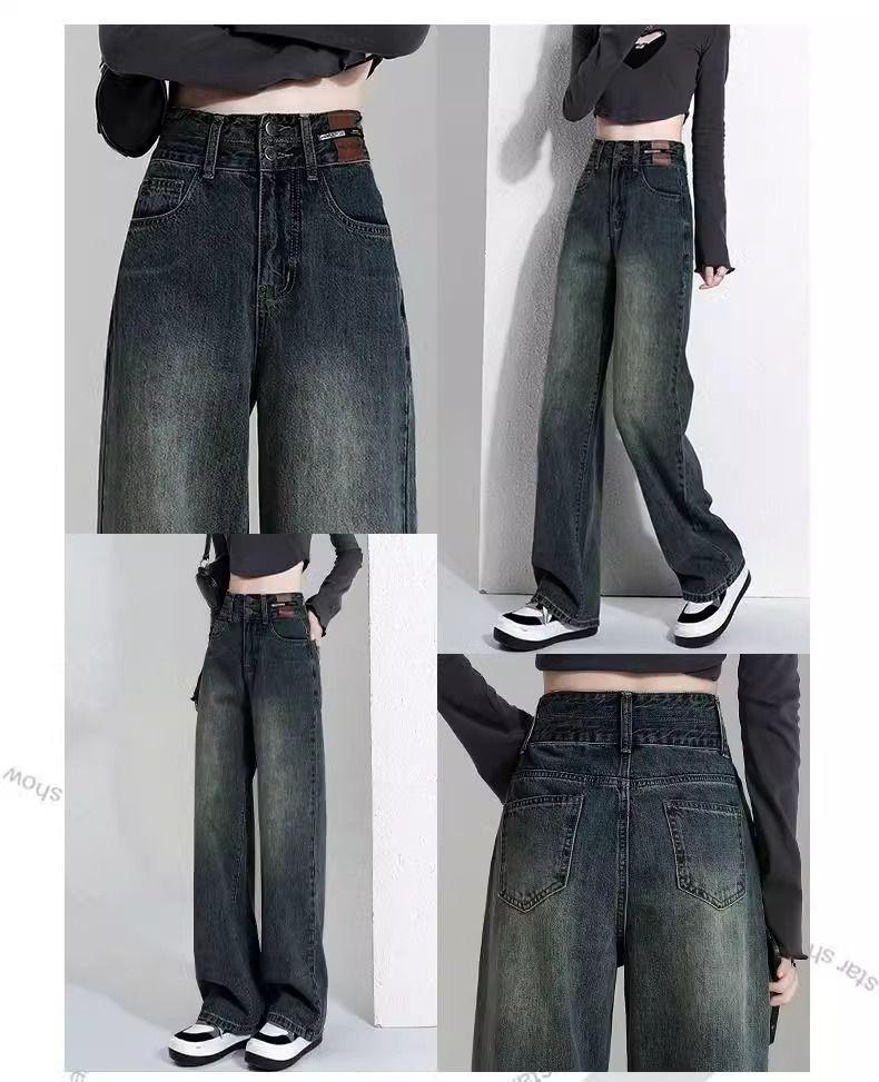 Dámské široké džíny s fleecovou podšívkou: Nová podzimní/zimní kolekce 2024 v petite stylu, zahuštěný design s rovnými nohavicemi.