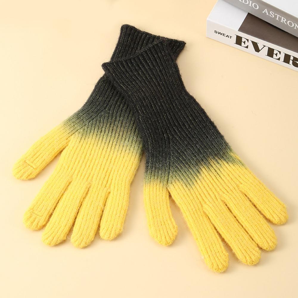Gradient Color Touch Screen Mitten Cold-Proof Thicken Warm Gloves Winter Knitted Gloves Driving