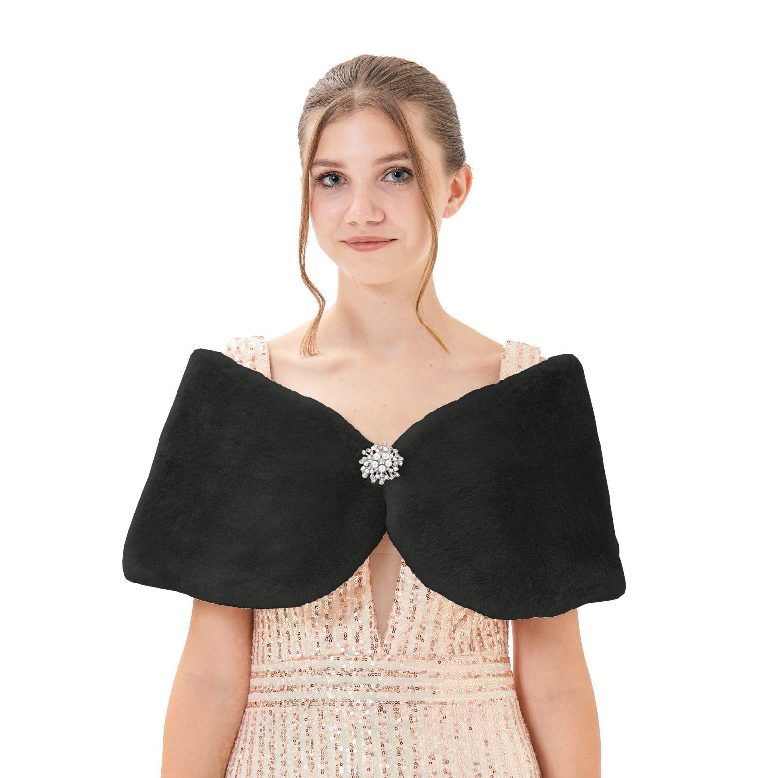 

Жіночий весільний шаль зі штучного хутра - Елегантний зимовий весільний накид Medium чорний