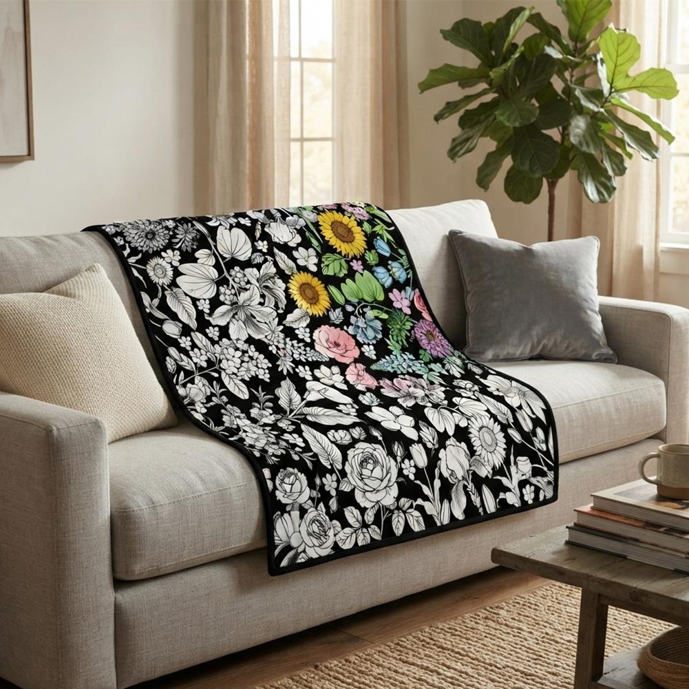 DIY Coloring Blanket With 24 Color Acrylic Markers Floral Theme Cloth Painting Throw Blanket For Sofa Bedroom Decor Gift