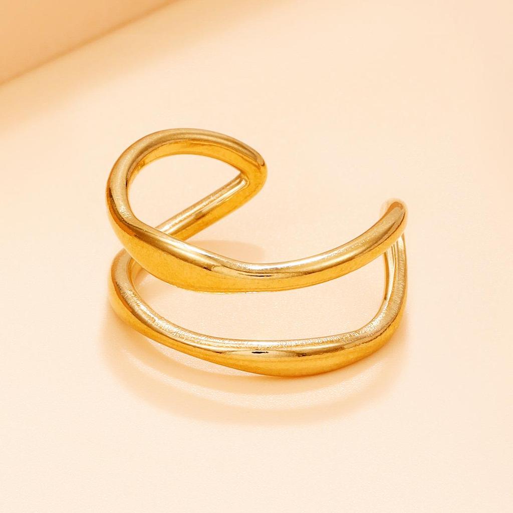 Women's Elegant Double Row Stainless Steel Geometric Open Ring