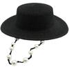 French Retro Internet Celebrity Pearl Chain Black Wide Brim Flat Top Top Top Hat Women'S Summer Sun Protection Shade Vacation Beach Straw Hat