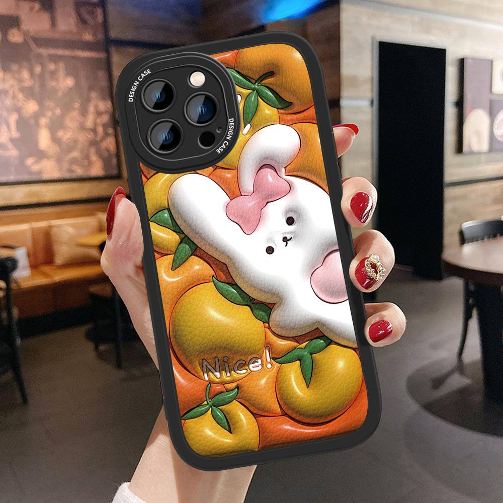 

Тонкий кожаный чехол с рисунком мандаринового кролика, мягкий силиконовый чехол из искусственной кожи для iPhone Samsung Huawei Honor Xiaomi Redmi OPPO Realme Vivo Vivo Y91C/Y1S чёрный