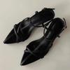 Schuhe mit niedrigem Absatz Sommer Neu Spitz Feiner Riemen Schnürung Metallschnalle Linie mit Weicher Sohle Rutschfest Feine Absatzsandalen