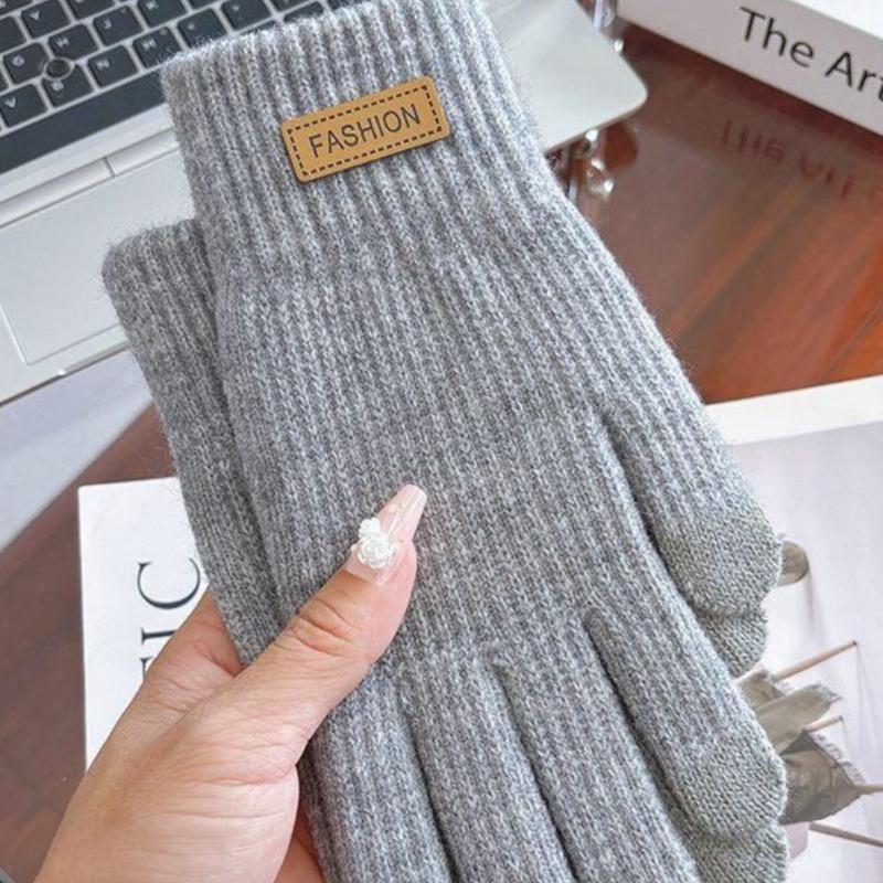 Gloves women's winter cute thickened warm riding electric car wool knitted gloves warm and cold riding