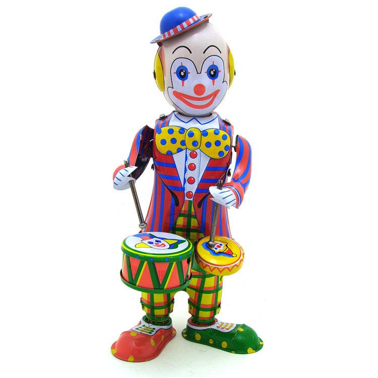 Clown drum tin clockwork toy