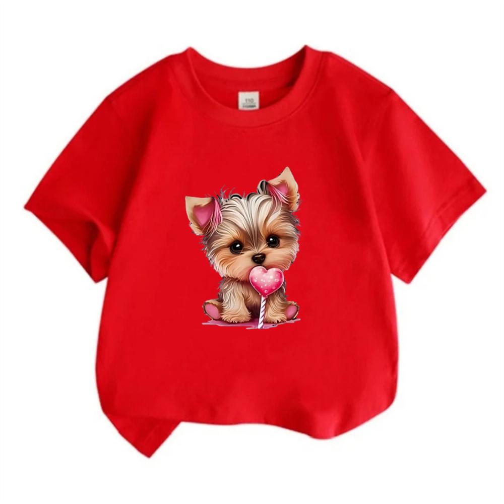 

Short Sleeve Child Cute Dog T-shirt Girls Boy White Pink Black Short Sleeve T-shirts Tops Summer Casual Party Supplies Tee 110