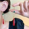 Chinese Medieval Tassel Earrings: Hanfu Water Drop Chalcedony Studs
