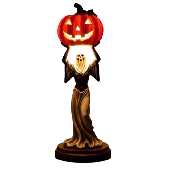 Halloween Pumpkin Light Resin Skeleton Ghost Witch Pumpkin Lantern Gothic Curved Pumpkin Night Light for Home Tabletop Desk Decor