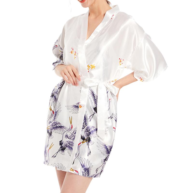 Women's 2 Piece Robes Set Sleepwear Sexy Camisole Nightdress Satin Pajama Set Printed Nightgown