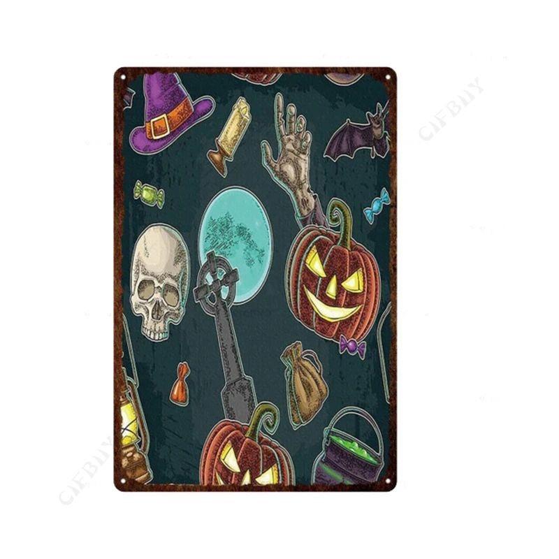 Halloween Metal Sign with Pumpkins, Fall Decor 20x30 Cm