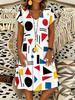Streetwear Casual Women Dress Summer Short Sleeve V-Neck 3D Print Loose A-Line Dress Beach Sundress