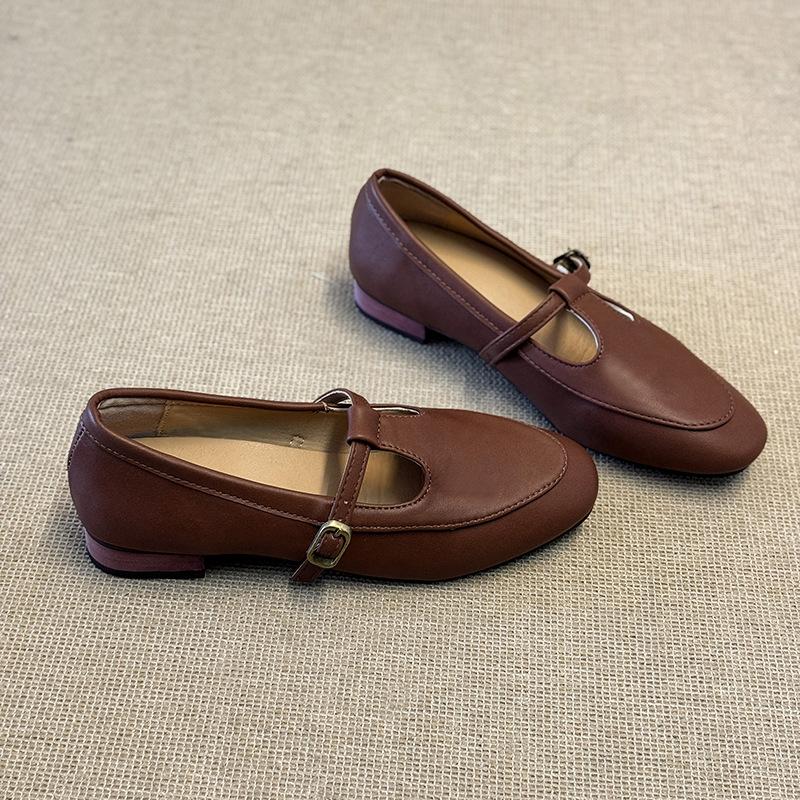 

Retro French Mary Jane Small Leather Shoes Women s 2025 New Versatile Temperament Loafers Flat Shoes Shoes 40 коричневый