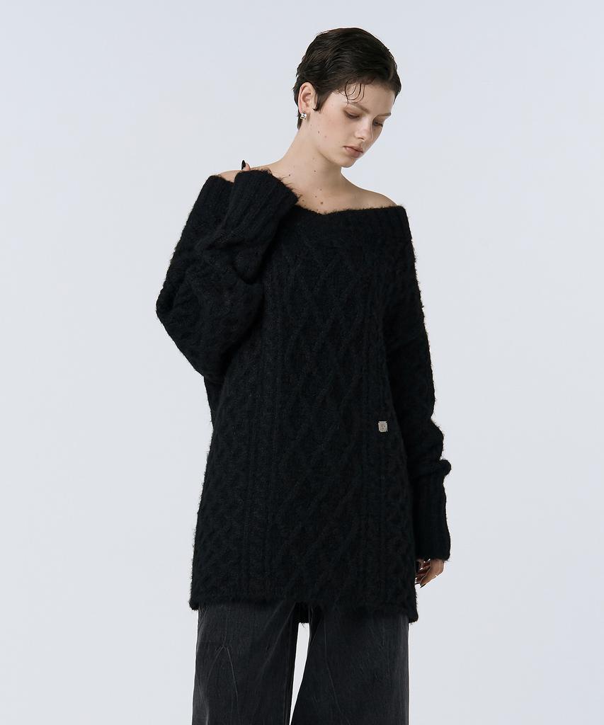 Teulimingbeodeu Oversized Off-Shoulder Knit [ Black ]