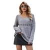 Autumn and Winter Metal Edge Striped Knitted Sweater Women's European and American V-neck Pullover Loose Sweater Women's Commuter Style