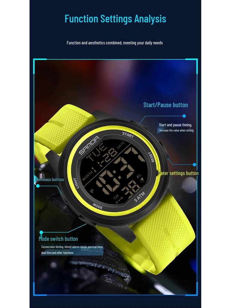 Sanda Waterproof Multifunction Electronic Watch for Teens - Trendy Unisex Design with Alarm