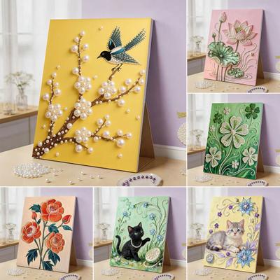 Künstliche Perlen Kunst DIY-Set 3D Schmetterlingslandschaft Mosaik Stressabbau Basteln für Erwachsene Vordruck-Leinwand mit Glitzer Harz Elegante Wanddekoration Geschenke