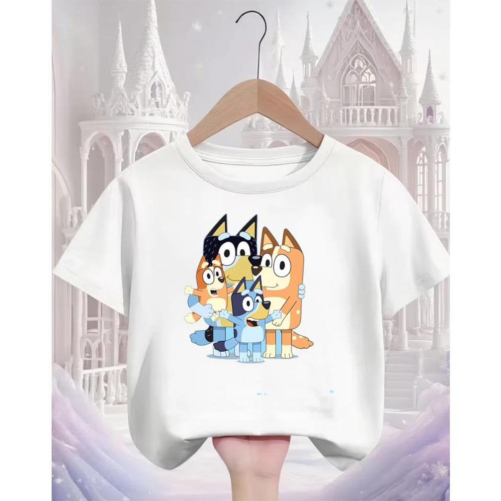 Popular Cartoon Children Tee Bluey Street Fashion For Boys Girls Summer Lightweight Casual Wear 3-14Y