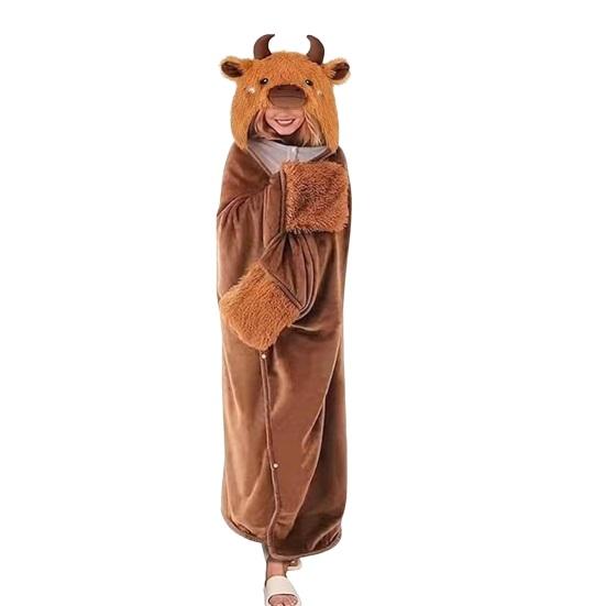 Manta Acondicionada Acogedora Sudadera Portátil de Halloween, Capa de Vaca de las Highlands con Capucha, Suave Regalo para Ella Perezoso de Peluche Capa de Gato Negro Ropa de Casa para Mujer