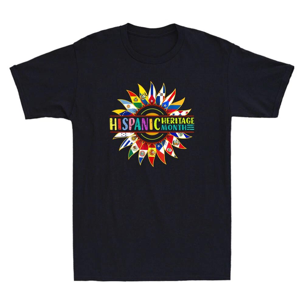 Hispanic Heritage Month Latino Countries Flags Sunflower Vintage Men s T-Shirt S