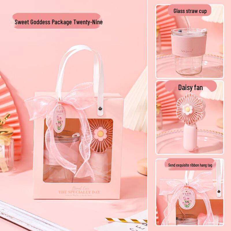 Sweet Goddess Gift Box: Glass Straw Cup & Daisy Fan Set