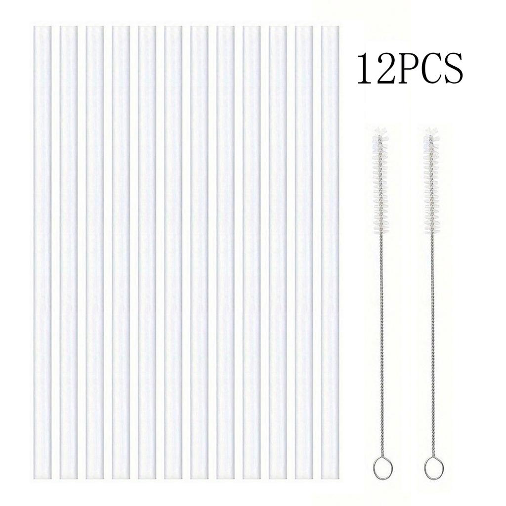 Replacement Straws for Stanley 40 oz Cup Tumbler, 12 Pack Clear Reusable Plastic Straws, 2 Straw Brushes,for Stanley Cup